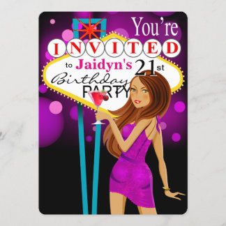 Jaidyn Las Vegas 21:a födelsedagen Party lila Inbjudningar