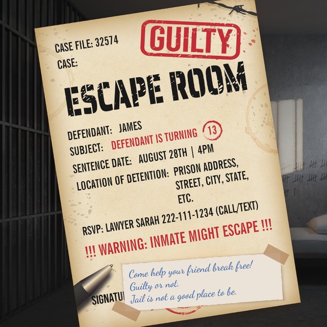 Jail Escape Room Birthday-inbjudan Inbjudningar (Skapare uppladdad)