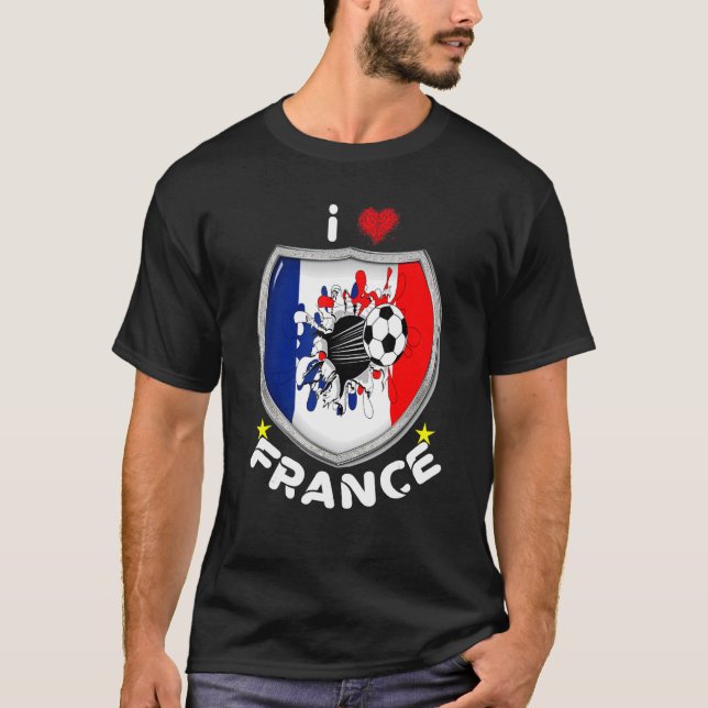 J'aime La Frankrike J'aime Le Football Maillot Pou T Shirt (Framsida)