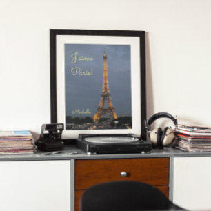 J'aime Paris Eiffel Torn i natt Poster