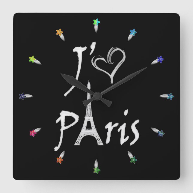 j'aime Paris Fyrkantig Klocka (Framsida)