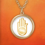 Jain Symbol Guldpläterat Halsband<br><div class="desc">Golden Ahimsa-symbolen för jain-tron. Fler produkter med den här designen är tillgängliga i butikens jain-kategori. Klicka bara på min butikslänk eller ikon och rulla.</div>
