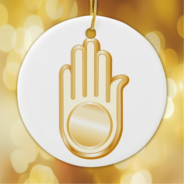 Jain Symbol Julgransprydnad Keramik (Golden Ahimsa symbol of the Jain faith. Peace.)