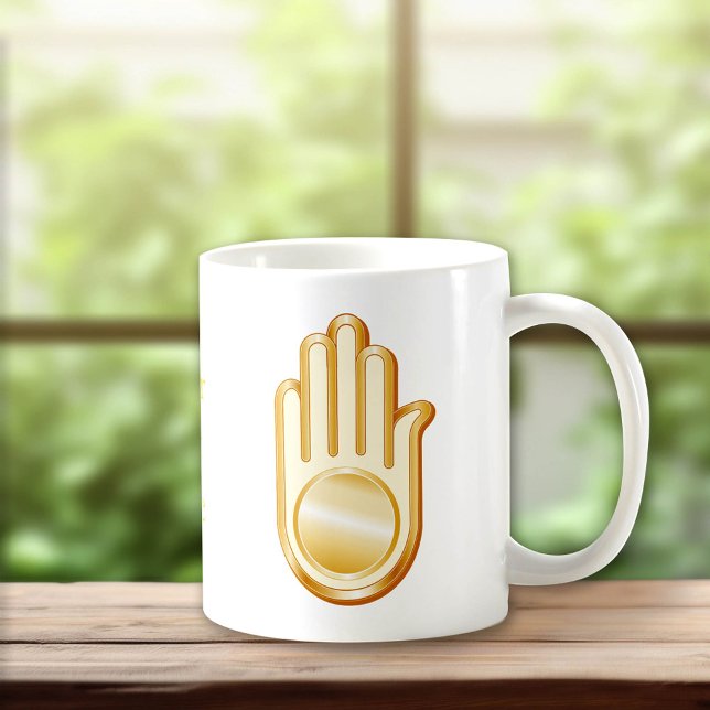 Jain Symbol Kaffemugg (Jain Symbol Coffee Mug.
Golden Ahimsa symbol of the Jain faith. Customize with your text.)