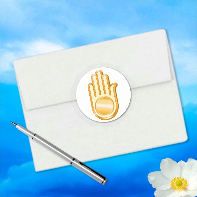 Jain Symbol Runt Klistermärke (Golden symbol of the Jain Faith. )