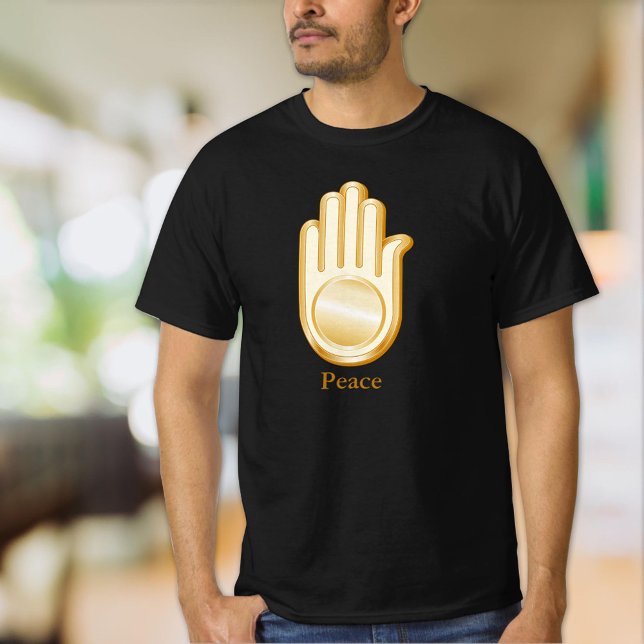 Jain Symbol T Shirt (Golden Ahimsa symbol of the Jain faith. Customize with your text. )