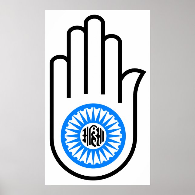 Jainism Symbol Hand and Wheel Reading Ahimsa Poster (Framsidan)