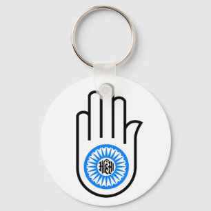 Jainismens symbol hand och hjulläsning Ahimsa Nyckelring