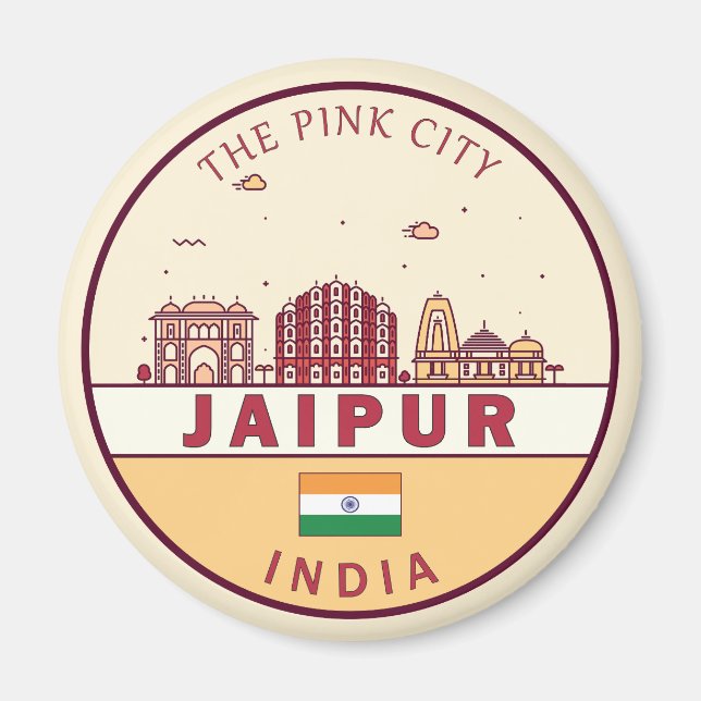 Jaipur India City Skyline Emblem Magnet (Framsidan)