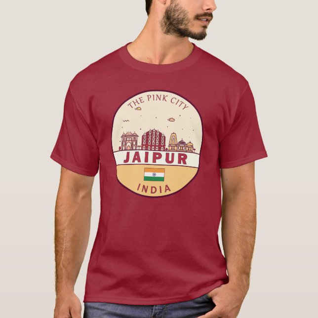 Jaipur India City Skyline Emblem T Shirt (Framsida)