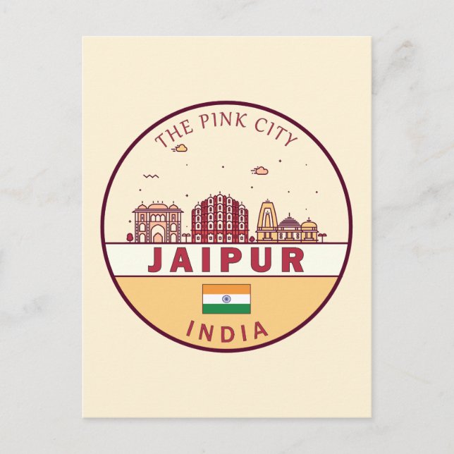 Jaipur India City Skyline Emblem Vykort (Framsida)