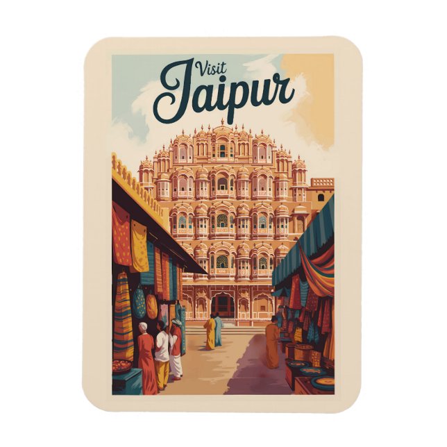 Jaipur India Hawa Mahal Illustration Travel Art Magnet (Vertikal)