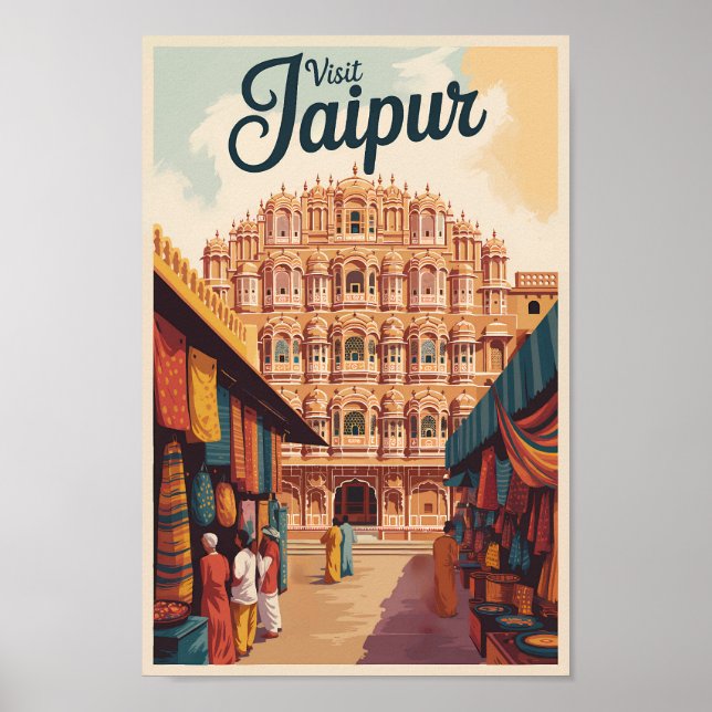 Jaipur India Hawa Mahal Illustration Travel Art Poster (Framsidan)