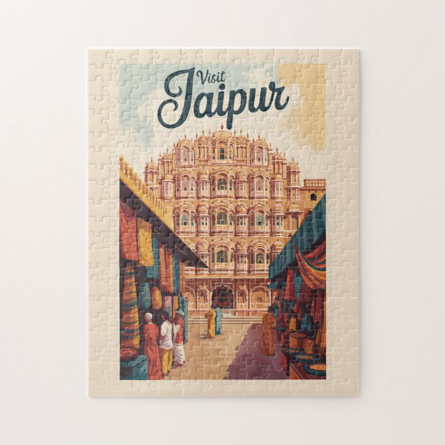 Jaipur India Hawa Mahal Illustration Travel Art Pussel (Vertikal)