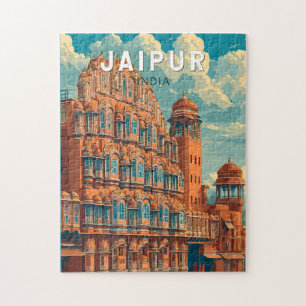 Jaipur India Illustration Travel Art Vintage Pussel