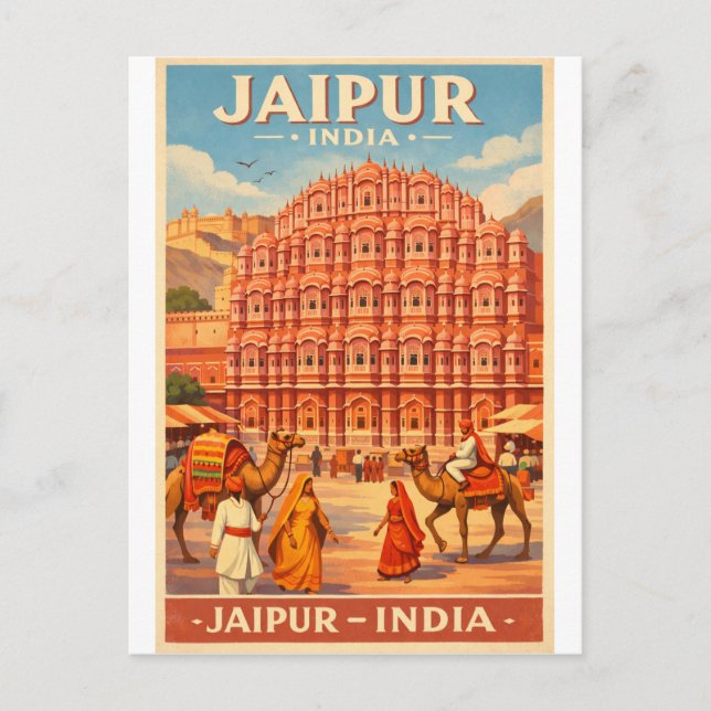 Jaipur, Indien, i klassisk retro Vykort (Framsida)