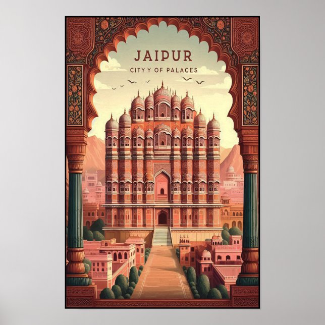 Jaipur Indien - Palatsens stad Vintage Resa  Poster (Framsidan)