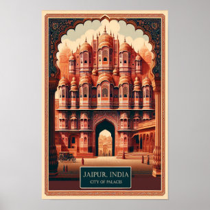 Jaipur Indien - Palatsens stad Vintage Resa Poster