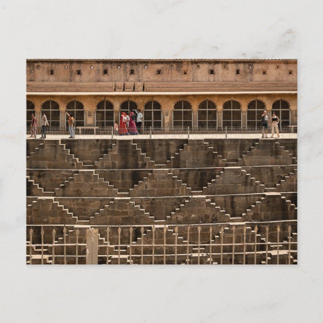 Jaipur Trappa med Besökare | Historiska Rajasthan Vykort (Framsida)