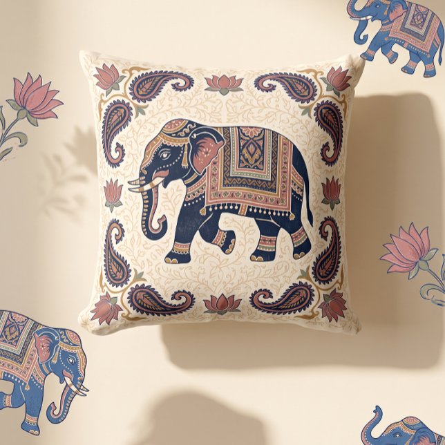Jaipuri Lyckosamt Elefanttryck Mönster Diwali Kudde (Skapare uppladdad)