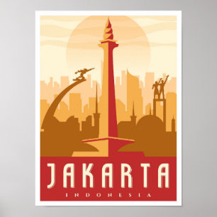 Jakarta Indonesia Art Vintage resor Illustration Poster