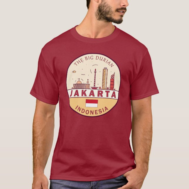 Jakarta Indonesia City Skyline Emblem T Shirt (Framsida)