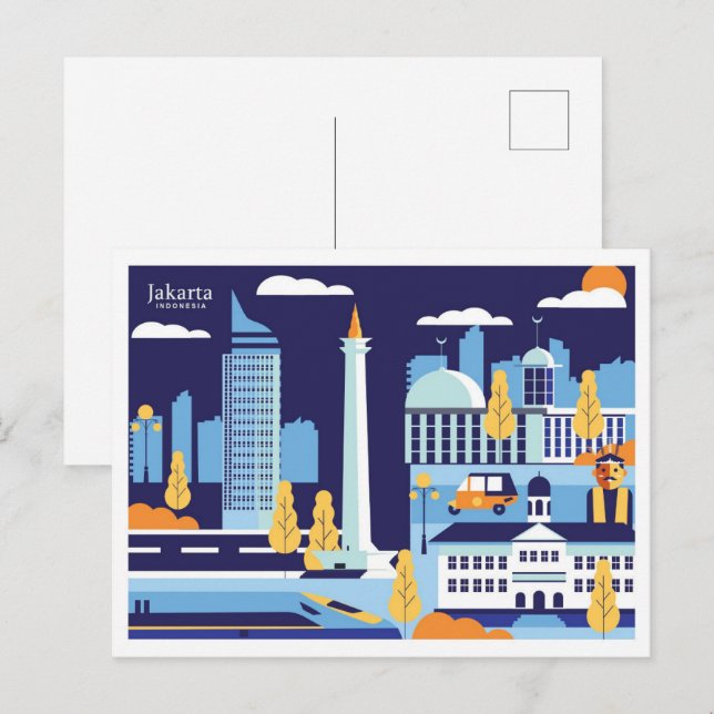 Jakarta Indonesia-exempel på resa i ställe Vykort (Fram/baksida)