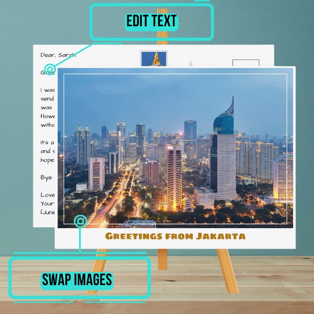 Jakarta Indonesia Feature City & Skyline Modern Vykort (Share your experiences with these stylish template postcards.)