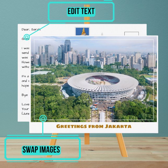 Jakarta Indonesia Feature City & Skyline Modern Vykort (Share your experiences with these stylish template postcards.)