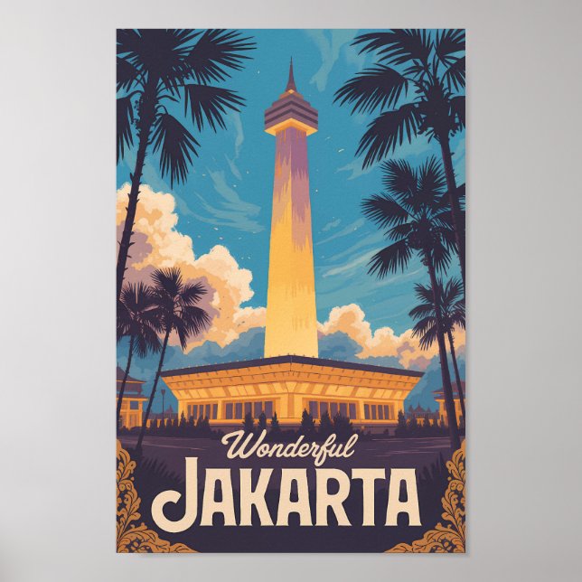 Jakarta Indonesia Illustration Travel Art Vintage Poster (Framsidan)