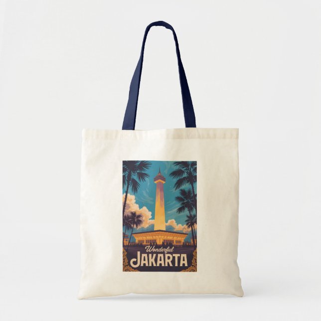 Jakarta Indonesia Illustration Travel Art Vintage Tygkasse (Framsidan)