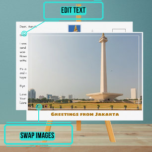 Jakarta Indonesia med nationalmonument Modern Vykort