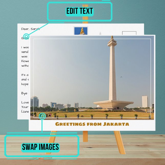Jakarta Indonesia med nationalmonument Modern Vykort (Share your experiences with these stylish template postcards.)