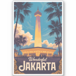 Jakarta Indonesien Illustration Resa Konst Vintage Klistermärken
