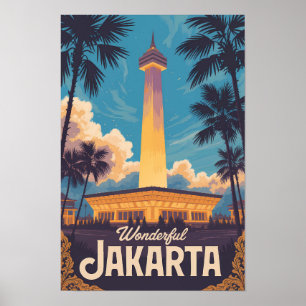 Jakarta Indonesien Illustration Resa Konst Vintage Poster