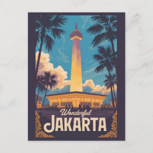 Jakarta Indonesien Illustration Resa Konst Vintage Vykort
