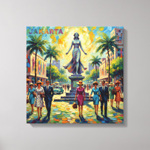 Jakarta Indonesien Monument Torg Sträckt Canvas