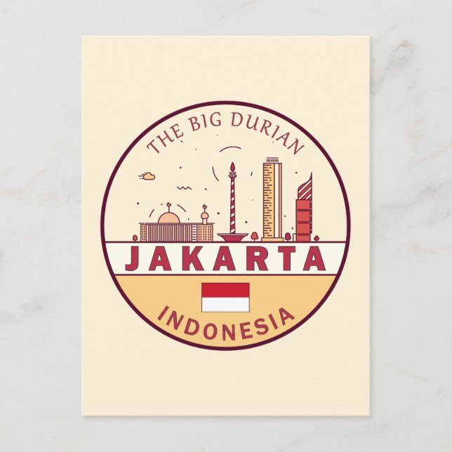 Jakarta Indonesien Stadssiluett Emblem Vykort (Framsida)