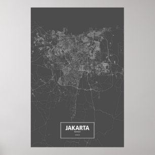 Jakarta Indonesien (vit på svart) Poster