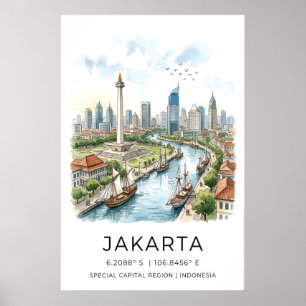 Jakarta Stad Konsttryck Flerfärgad Urban Poster