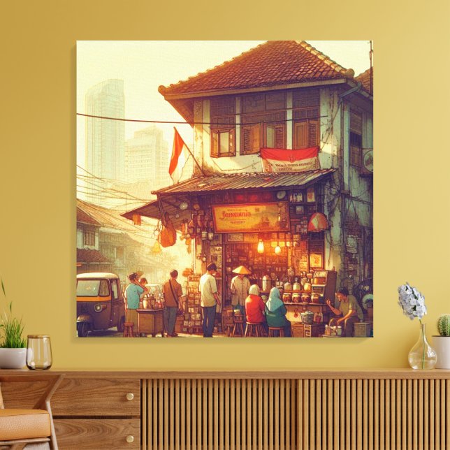 Jakarta Street Coffee Shop Canvastryck (Insitu (Vardagsrum))