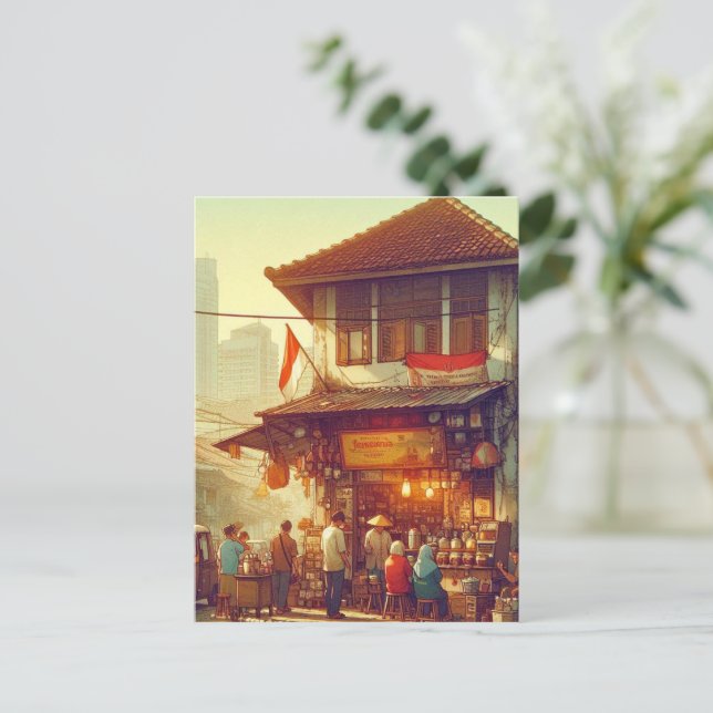 Jakarta Street Coffee Shop Helg Vykort (Stående Fram)
