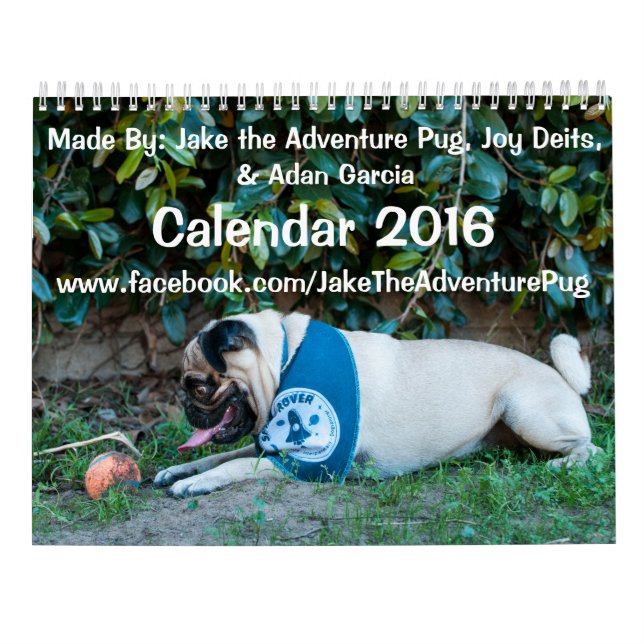 Jake kalendern för äventyrmops 2016 kalender (Baksida)