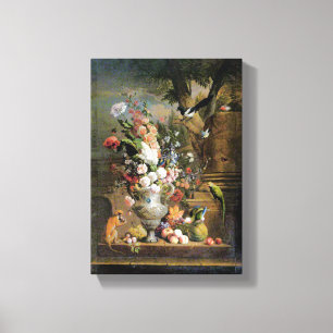 Jakob Bogdany A Vas of Flowers with Fruit a Monke Canvastryck