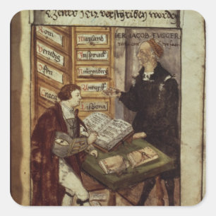 Jakob Fugger i hans kontor, 1518 Fyrkantigt Klistermärke