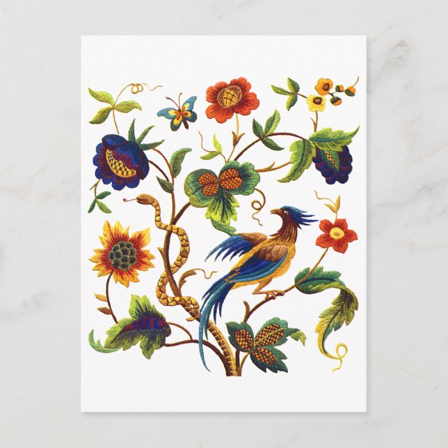 Jakobinsk Paradisfågelbroderi Vykort (Framsida)