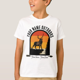 Jakt ADD NAME Utomhus Hjort Älg Vildmarksläger T Shirt