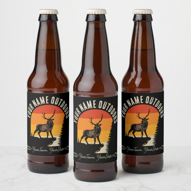 Jakt ADD NAMN Utomhus Hjort Älg Vildmarksläger Ölflaska Etikett (Flaskor)