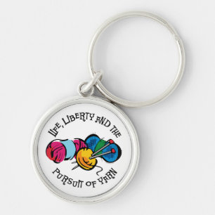 Jakt av garn Keychain Rund Silverfärgad Nyckelring