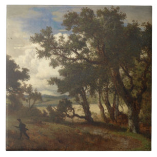 Jakt i landsbygdslandskap (Andreas Achenbach) Kakelplatta